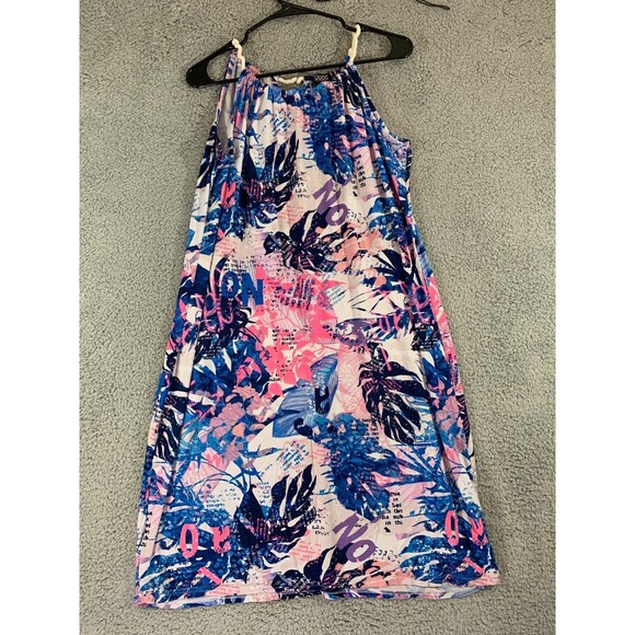 Rouge Collection Sundress 1X Flora Leaves Blue Purple Dress Rope Collar - Picture 1 of 12